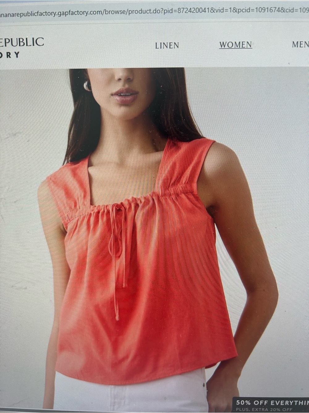 BNWT Banana Republic Coral  Drawstring Square-Neck Tank